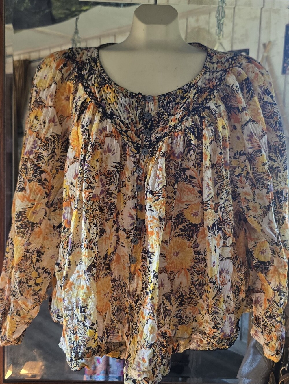 Free People "We The Free" Cool Meadow Printed Peasant Top